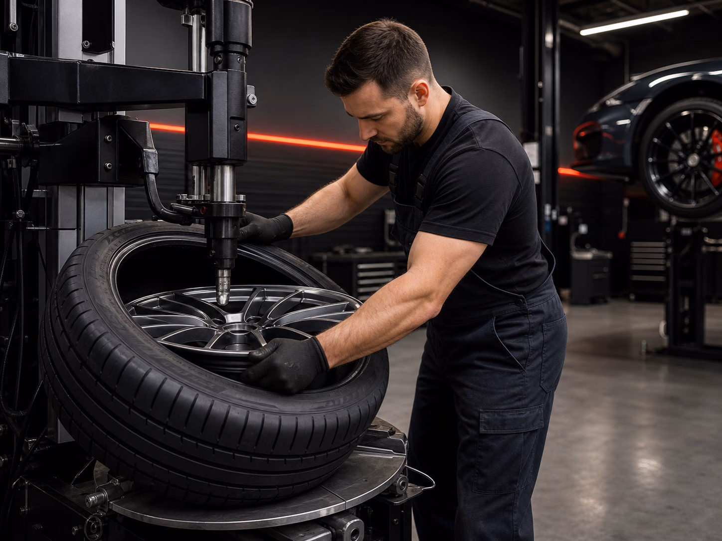Montage d’un pneu automobile dans un garage à Orléans